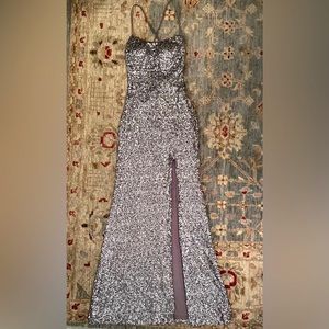 NWT Aqua Bloomingdale’s Metallic Sequin Maxi Dress Size 8